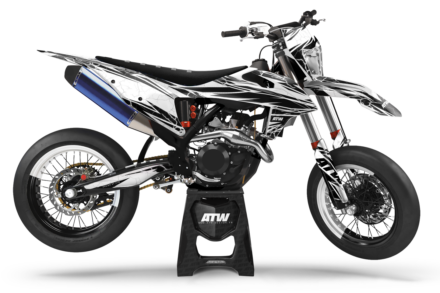 Kit déco Supermotard “Crack-White” pour Tout Modèles - ATW DESIGN