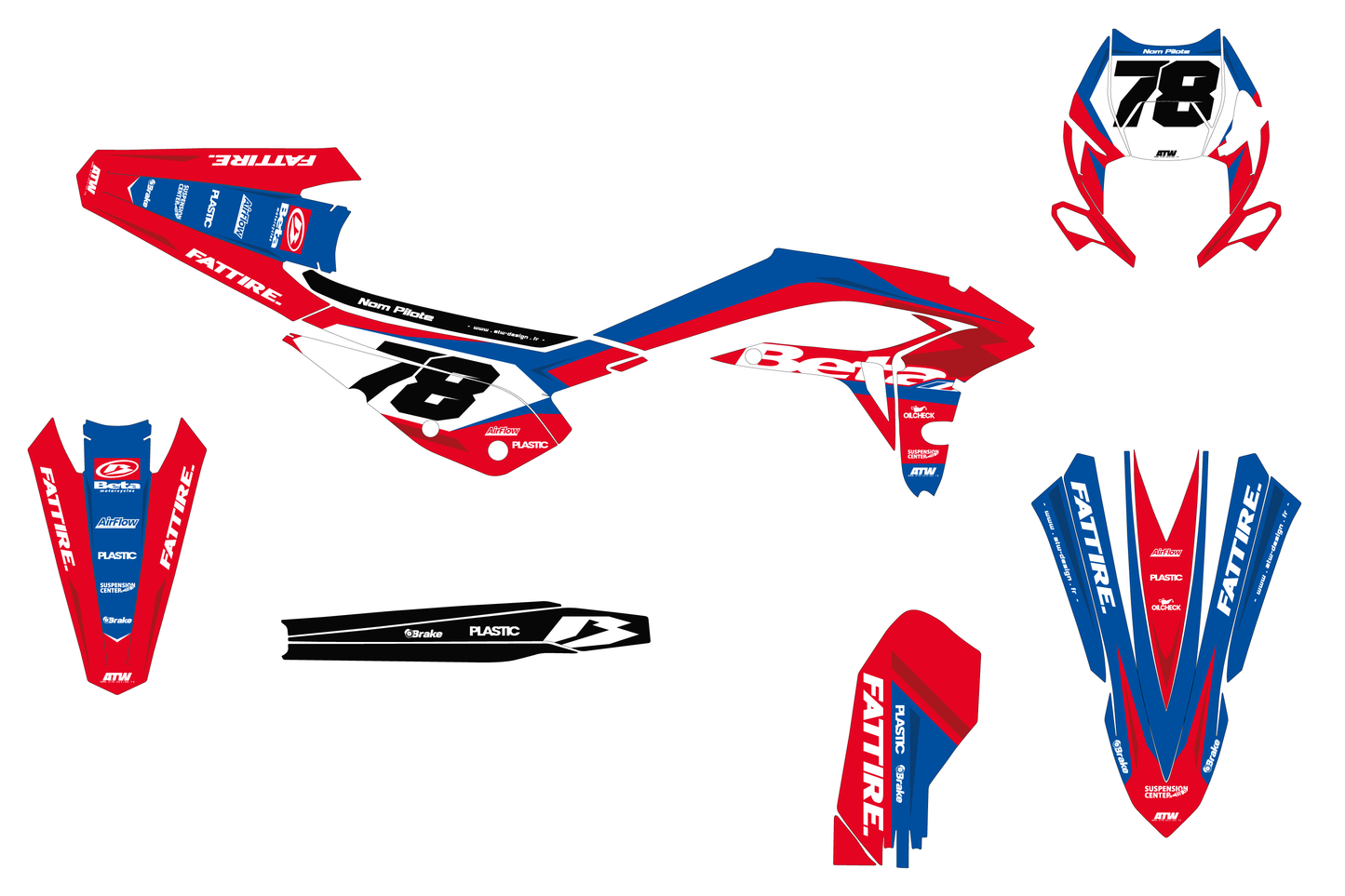 Kit déco motocross Beta XTRAINER - Flow Bleu