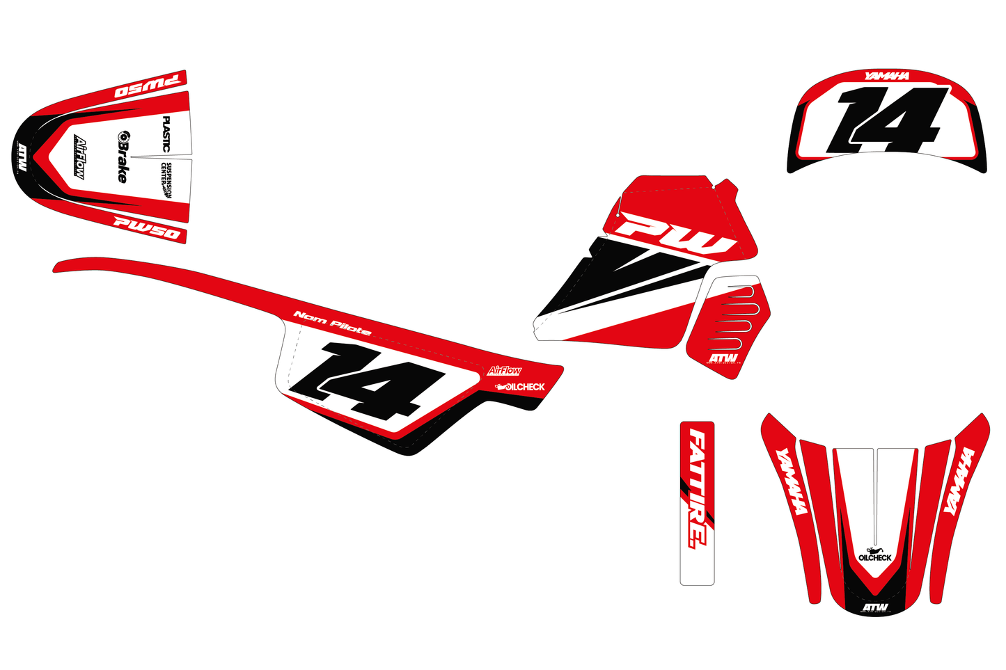 Kit déco motocross “Race” Yamaha PW 50 Rouge - ATW DESIGN