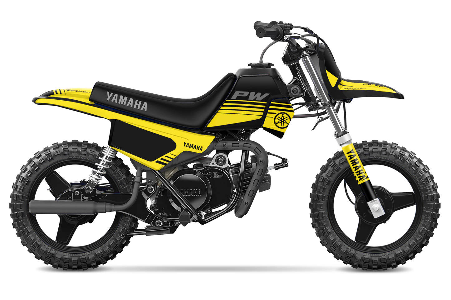 Kit déco motocross “Stripe” Yamaha PW 50 Jaune - ATW DESIGN