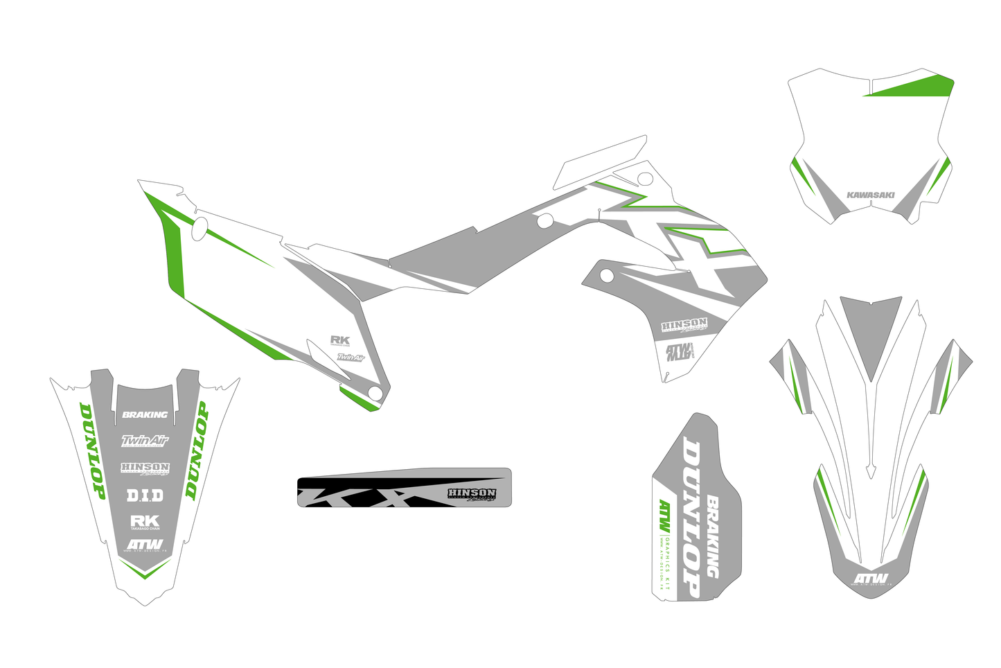 Kit déco motocross “Racer” Kawasaki Blanc