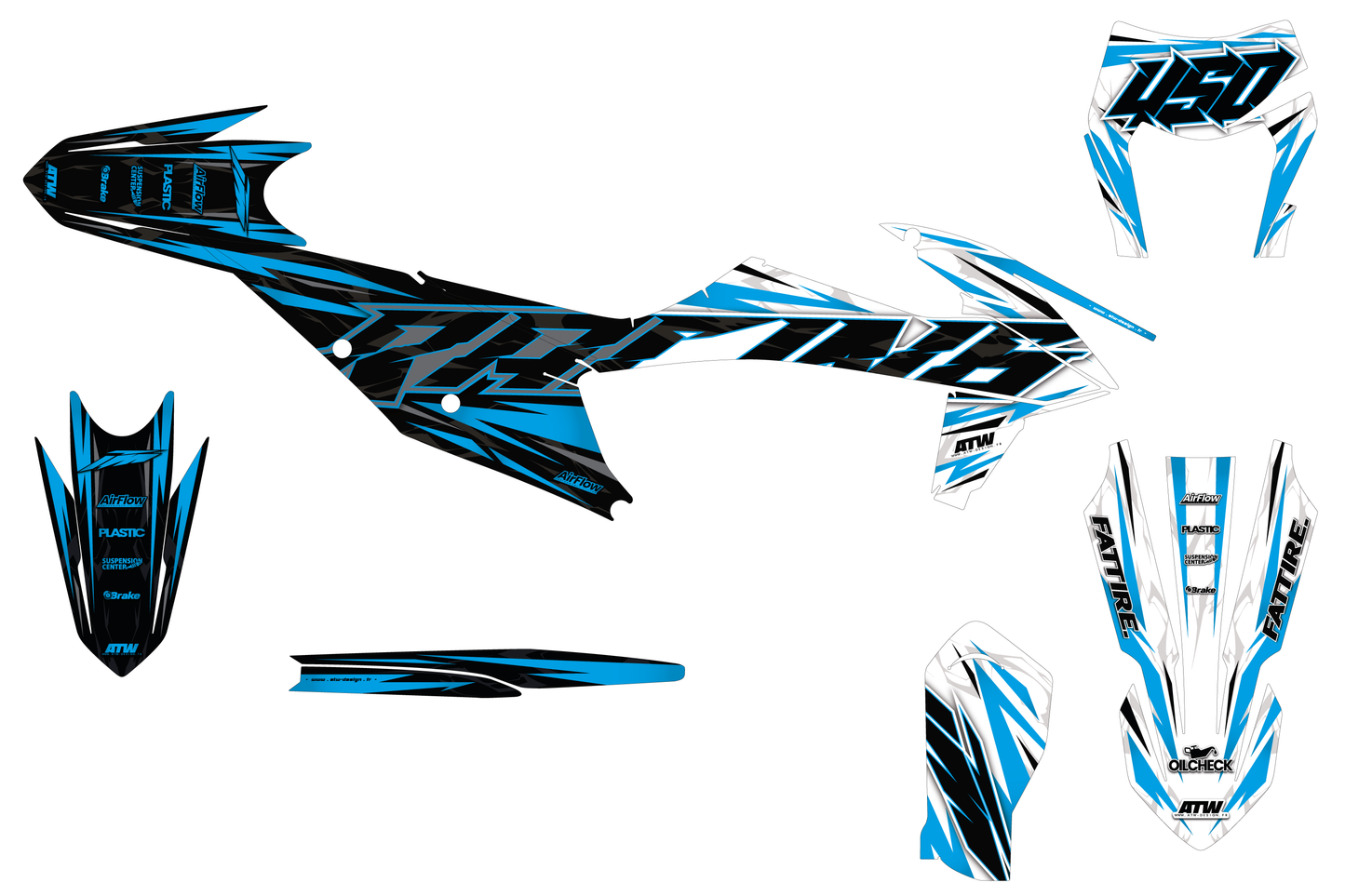 Kit déco Supermotard Tout Modèles - Half Cyan