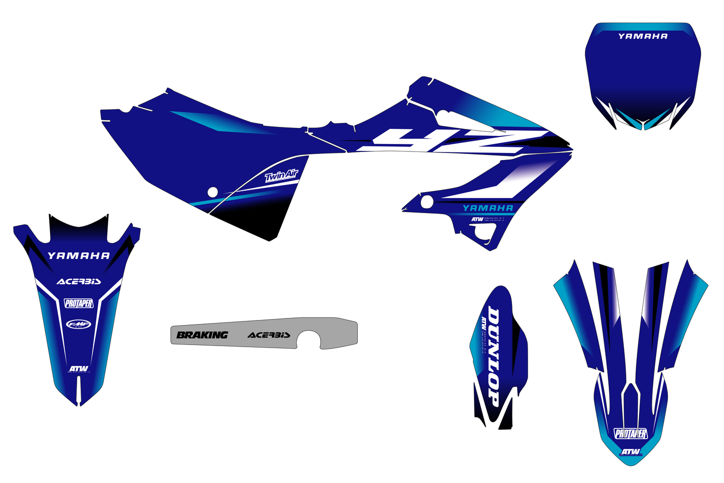 Kit déco motocross “Tech” Yamaha 125 YZ Bleu