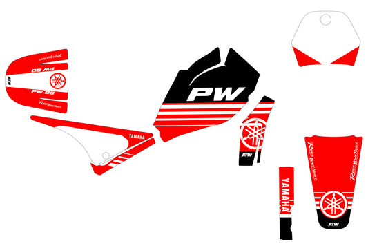 Kit déco motocross “Stripe” Yamaha PW 80 Rouge